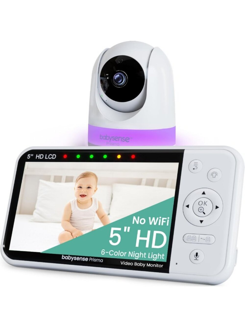 HD 5” Video Baby Monitor with Camera, Audio, Night Light, Sound Machine & Split